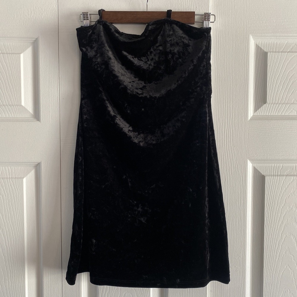 Don't Ask Why Velvet Mini Dress Womens Size OS Black Cowl Neck Smocked Y2K Italy